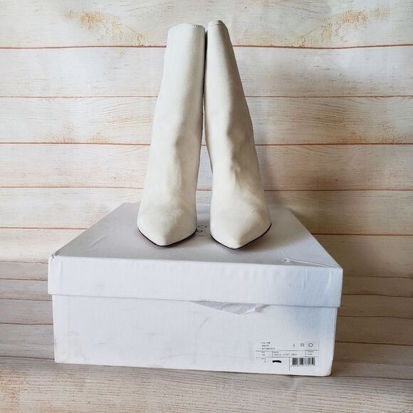 IRO Paris Suede Leather Pointy Toe Stiletto Heel Bootie Boots Light Grey Size 39 - Picture 2 of 11